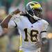 Michigan quarterback Denard Robinson pumps his fist as he celebrates his game-winning touchdown run late in the fourth quarter of UM's 28-24 win over Notre Dame, Saturday, September 11th, at Notre Dame Stadium.
Lon Horwedel | AnnArbor.com